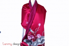 Red silk scarf hand-embroidered with lotus 53*200 cm